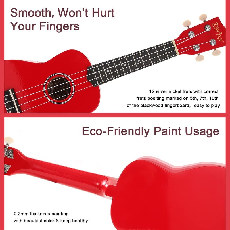 Everjoys Soprano Ukulele Beginner Kit for Adult w/Free Online Lesson 21 Inch Ukelele Gig Bag Strap String Tuner Pick Polishing Cloth - Image 4